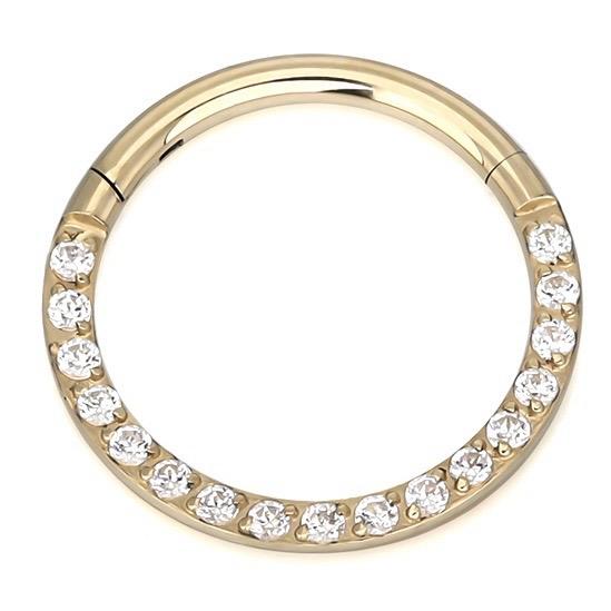 14K Gold Hinge Ring Front Pave CZ