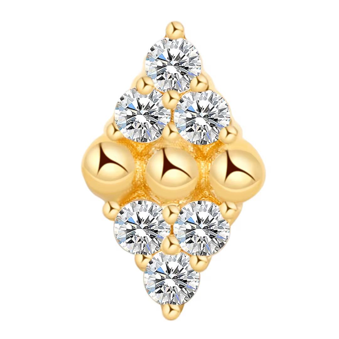 Threadless 14K Gold Diamond Shape with Round CZ and Center Beads