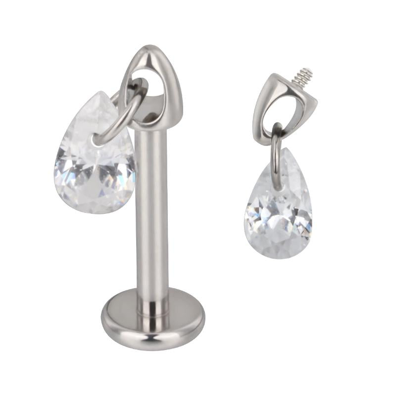 Internally Threaded Labret with Pear Cut CZ Dangle