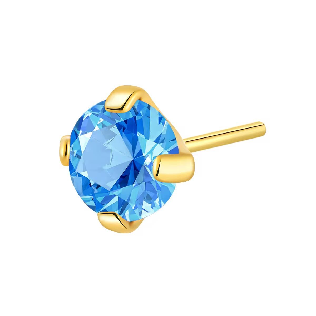 Threadless 14K Gold Aqua Prong