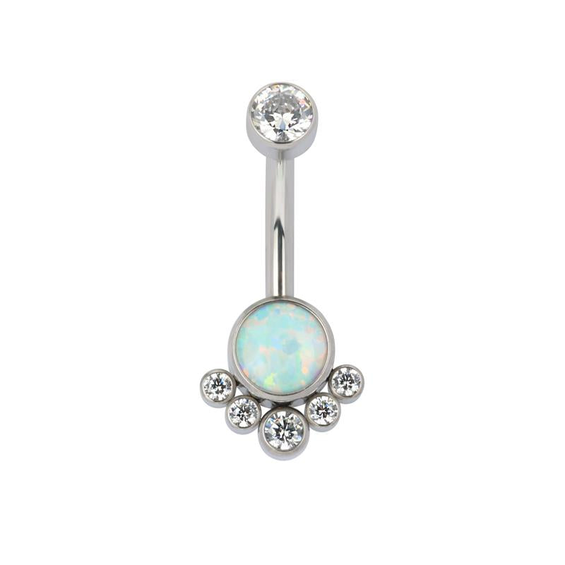 Navel Curved Barbell with Bottom Round CZ and 5 CZ Cluster